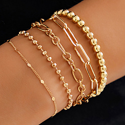 Золотистый 5шт. 5 стили латунный и ccb бисерный браслет и набор браслетов-цепочек, золотые, внутренний диаметр: 7-1/8 дюйм (18 см)