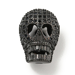 Черный Цвет Металла Бусины из микропаве из микропаве из черного циркония, череп, металлический черный , 16x12x11 мм, отверстие : 1.6 мм