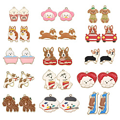 (52) Непрозрачная лаванда 30 шт 15 стили подвески из сплава эмали, без кадмия и без свинца, собака смешанной формы, золотой свет, разноцветные, 25~36x15~31x1~1.5 мм, отверстие : 2 мм, 2 шт / стиль