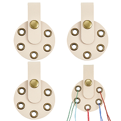 Antique White Imitation Leather with Alloy Yarn Divider, Flat Round, Antique Bronze, Antique White, 79x55.5x9mm, Hole: 6mm
