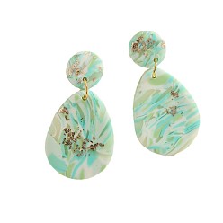 Teardrop Серьги-гвоздики из полимерной глины с подвесками, золотые, слеза, 46x24 мм