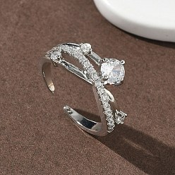 Платина Латунные микропаве кубические цирконии манжеты открытые кольца для женщин, планета, без кадмия и без свинца, стойки покрытие, долговечный, платина, 10 мм, размер США 6 (16.5 мм)