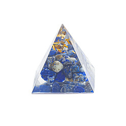 Ляпис-Лазурь Украшение дисплея пирамиды из смолы, с натуральными чипсами из лазурита внутри статуй для украшения рабочего стола домашнего офиса, 30 мм