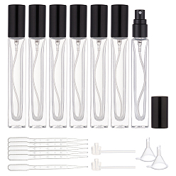 Black 10ml Refillable Glass Perfume Spray Bottle, with Plastic Dropper, Plastic Funnel Hopper, Plastic Pump, Black, 16pcs/set