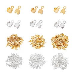 Золотой & Серебряный 360шт 6 стиль латунные чашечные концы цепи, горный хрусталь чашки цепи разъемы, золотой и серебряный, 3.5~6x3~5 мм, отверстие : 1.5~2 мм, внутренний диаметр: 3.3~4.5 мм, 60 шт / стиль