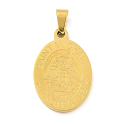 Золотой Ионное покрытие (ip) 304 подвески из нержавеющей стали, овал с подвеской Святого Михаила, золотые, 27x18x2 мм, отверстие : 6x3.5 мм