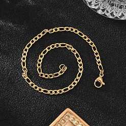 Золотой Ионное покрытие (ip) 304 браслеты-цепочки Фигаро из нержавеющей стали, с карабин-лобстерами , золотые, 8-5/8 дюйм (22 см), Ссылки по теме: 6x3x1 мм и 4x3x1 мм