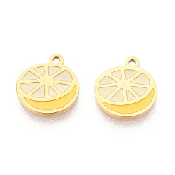 Светло-хаки 304 из нержавеющей стали шармы эмали, лимонный шарм, ионное покрытие (ip), реальный 14 k позолоченный, светлый хаки, 11x10.1x0.9 мм, отверстие : 1 мм