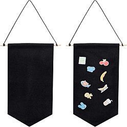 Black Polyester Pennant Buttons Storage Blank Badge Display, with Schima Wood Holder, for Kids Room Wall Decor, Black, 600~750x260x2~7.5mm