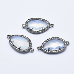 (404) Непрозрачное AB Кислое яблоко Латунные микро проложить кубических ссылки циркония, со стеклом, граненые, слеза, металлический черный , цветочный белый, 28x16x4.5 мм, отверстие : 1.6 мм