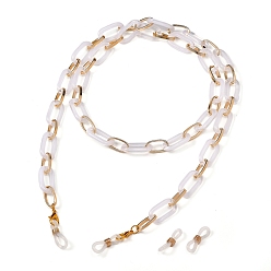 White Eyeglasses Chains, Neck Strap for Eyeglasses, with Aluminium & Acrylic Paperclip Chains, Alloy Lobster Claw Clasps and Rubber Loop Ends, White, 29.7 inch(75.5cm)
