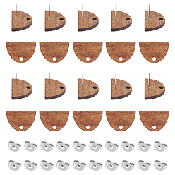 Перу 20 пары полукруглых сережек-гвоздиков из орехового дерева, с 40шт 304 фрикционными гайками из нержавеющей стали, Перу, 12.5x18 мм, отверстие : 1.8 мм, штифты : 0.7 мм