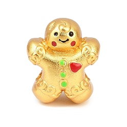 Gingerbread Man Рождественские латунные эмалевые европейские бусины, бусины с большим отверстием, золотые, Колобок, 13x11x8.5 мм, отверстие : 4 мм