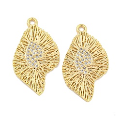 Real 18K Gold Plated Brass Micro Pave Clear Cubic Zirconia Pendantsn, Leaf Charms, Cadmium Free & Nickel Free & Lead Free, Real 18K Gold Plated, 24x13x1.5mm, Hole: 1mm