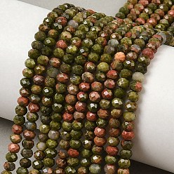 Унакит Природные Unakite бисер нитей, граненые, рондель, 4~4.5x3~3.5 мм, отверстие : 0.7 мм, около 122~130 шт / нитка, 14.96'' (38 см) ~ 15.35'' (39 см)