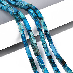 Темно-Голубой Натуральные имперские нитки из бисера яшмы, кубоид, окрашенные, глубокое синее небо, 13~13.5x4.2~4.5x4.2~4.5 мм, отверстие : 1.2 мм, около 28~30 шт / нитка, 14.96 дюйм ~ 15.16 дюйм (38~38.5 см)