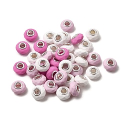 Камелия Граненые европейские бусины из смолы, окрашенные распылением, бусины с большим отверстием, рондель с латунными сердечниками, покрытыми серебром, камелия, 15x8.5 мм, отверстие : 5 мм