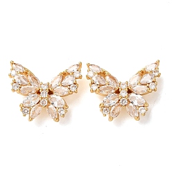 Прозрачный Латунные микро проложить кубического циркония бусы, бабочка, реальный 18 k позолоченный, прозрачные, 19.5x23.5x6.5 мм, отверстие : 1.8 мм
