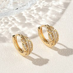 Настоящее золото 18K Серьги-кольца из латуни с микропаве из кубического циркония в форме листа для женщин, реальный 18 k позолоченный, 12.5x14x6 мм