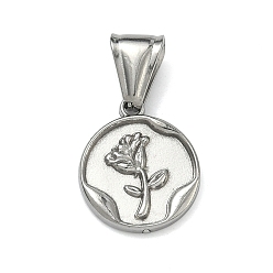 Нержавеющая Сталь Цвет 304 подвески из нержавеющей стали, плоский круглый медальон с подвеской в виде цветка розы, цвет нержавеющей стали, 18x15x2 мм, отверстие : 4x9 мм