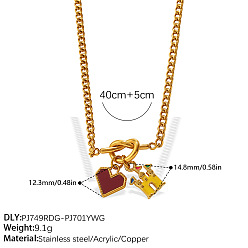 Corazón 304 collares colgante de acero esmaltado inoxidable, dorado, corazón, 15.75 pulgada (40 cm), colgante: 12.3x14.8 mm