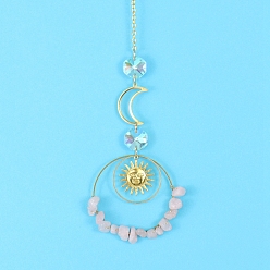 Розовый Кварц Подвесные украшения из стекла и латуни, ловцы солнца, создатели радуги, с крошкой розовый кварц, для украшения дома, 350 мм