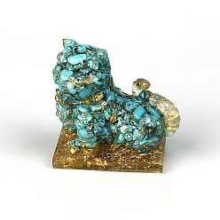 Синтетическая Бирюза Украшение для дисплея тигра из смолы, с золотой фольгой и синтетической бирюзовой крошкой внутри статуй для украшения домашнего офиса, 70x40x65 мм