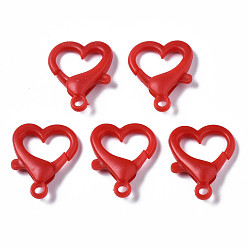 Красный Непрозрачные акриловые застежки в виде когтей лобстера, сердце, красные, 26.5x22x6.5 мм, отверстие : 3 мм