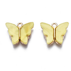 Champagne Yellow Alloy Acrylic Pendants, Butterfly, Light Gold, Champagne Yellow, 14x16.5x3mm, Hole: 1.6mm