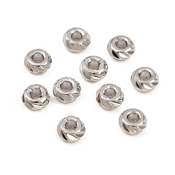 Платина Гофрированные колоннообразные латунные бусины, стойки покрытие, долговечный, без кадмия и без свинца, платина, 3x1.5 мм, отверстие : 1 мм