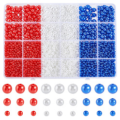 Mixed Color 3000Pcs 9 Styles ABS Plastic Imitation Pearl Beads, Round, Mixed Color, 4~8mm