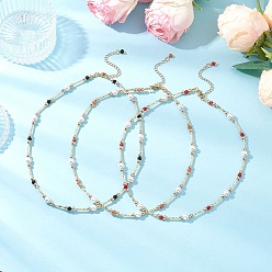 Mixed Color Natural Malaysia Jade Necklaces, with Shell Pearl Bead, Mixed Color, 16.89 inch(42.9cm), 3pcs/set