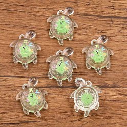 Бледно-Зеленый Прозрачные смоляные подвески, черепахи обереги, бледно-зеленый, 30x23 мм, отверстие : 1 мм