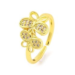 Настоящее золото 18K Открытые манжеты из латуни с бабочкой и микро-паве с прозрачным фианитом для женщин, без кадмия, без никеля и без свинца, реальный 18 k позолоченный, 21 мм, регулируемый