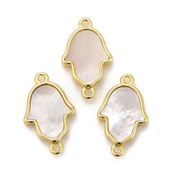 Белые Ракушки Соединители с естественной белой оболочкой, с настоящими 18 к золотыми медными выводами, долговечный, хамса рука, 20x12x3 мм, отверстие : 1.4 мм