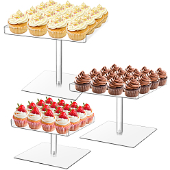 Прозрачный 3шт. 3 размеры квадратных акриловых подставок для десертов, держатель для органайзера для кексов, партийные поставки, прозрачные, 20.3~26.3x20.3~26.3x2.3 см, 1 шт / размер