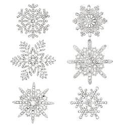 Платиновый & Серебристый 6шт. 6 стили значки-булавки в виде снежинок из сплава для рюкзака и одежды, с блестками из смолы, Платина и серебро, 36~45x34.5~50.5 мм, 1 шт / стиль
