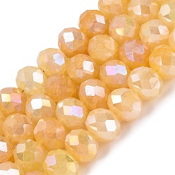 Moccasin Dyed Crackle Imitation Jade Glass Beads Strands, Rondelle, AB Color Plated, Faceted, Moccasin, 7.5x6~6.5mm, Hole: 1.2~1.6mm, about 55~61pcs/strand, 13.58~15.35 inch(34.5~39cm)