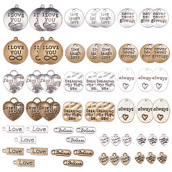 Mixed Color Tibetan Style Charms and Pendants, Mixed Shapes with Word, Mixed Color, 60pcs/set