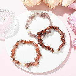 Смешанные камни 3шт. 3 стильные браслеты из натуральных смешанных драгоценных камней и культивированного пресноводного жемчуга, эластичные, для женщин, внутренний диаметр: 2.13 дюйм (5.4 см) 1 шт./стиль