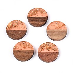 Легкий Лосось Подвески из смолы и ореха, плоско-круглые, золотая фольга, светлый померанцевый, 18x3~3.5 мм, отверстие : 2 мм