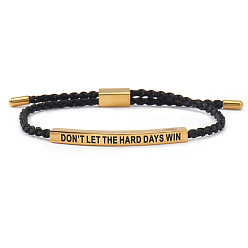 Золотой Не позволяйте трудным дням победить 304 Браслеты из нержавеющей стали с мотивационными цитатами и подвесками, Вдохновляющие украшения для мужчин и женщин, с нейлоновым шнуром, чёрные, золотые, 11.02 дюйм (28 см)