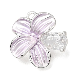 Plum Brass Pave Clear Cubic Zirconia Pendants, Flower Charms, Platinum, Plum, 12.5x13x4.5mm, Hole: 1.3mm