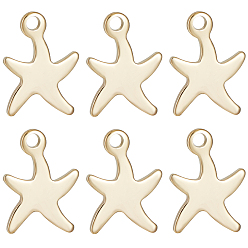 Настоящее золото 18K 50 шт. 304 подвески из нержавеющей стали, морская звезда / морские звезды, реальный 18 k позолоченный, 11x9x0.8 мм, отверстие : 1 мм