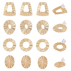 Настоящее золото 18K 16шт. 4 фурнитура для сережек-гвоздиков в форме пончика, плоской, круглой и трапециевидной формы из латуни, с вертикальными петлями и 30пластиковыми ушными гайками, реальный 18 k позолоченный, 17x21.5x13~19 мм, отверстие : 1.2~2 мм, штифты : 0.7~0.8 мм, 4 шт / стиль