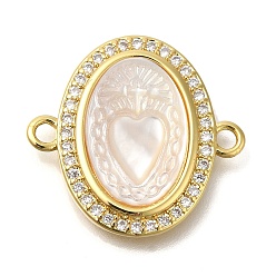 Настоящее золото 18K Стойка покрытие латунь микропаве кубический цирконий соединительный шарм, с оболочкой, долговечный, без кадмия и без свинца, овальной ссылку, реальный 18 k позолоченный, 20x21x3.5 мм, отверстие : 1.8 мм