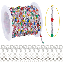 Stainless Steel Color 316L Surgical Stainless Steel Enamel Dapped Chains, Soldered, Oval, with Spool, Stainless Steel Color, 4~10x2x0.5~3.6mm, about 16.40 Feet(5m)