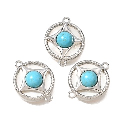 Платина Синтетическая бирюза и натуральная раковина, латунные плоские круглые соединительные подвески, платина, 19x15x5.5~6 мм, отверстие : 1.2 мм