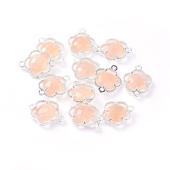 Персиковый Слойка Соединители стеклянные ссылки, с фурнитурой Berzel с открытой спиной из экологически чистого сплава, граненые, цветок, серебряный цвет гальваническим, розовые, 15.5x12x3 мм, отверстие : 1.4 мм