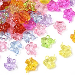 Mixed Color 100Pcs Transparent Acrylic Pendants, Elephant, Mixed Color, 17x20x7.5mm, Hole: 3mm